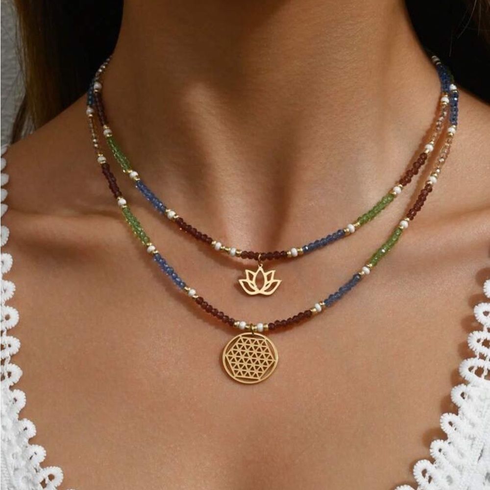 Elegant Gold and Multicolor Beaded Necklace Set R177
